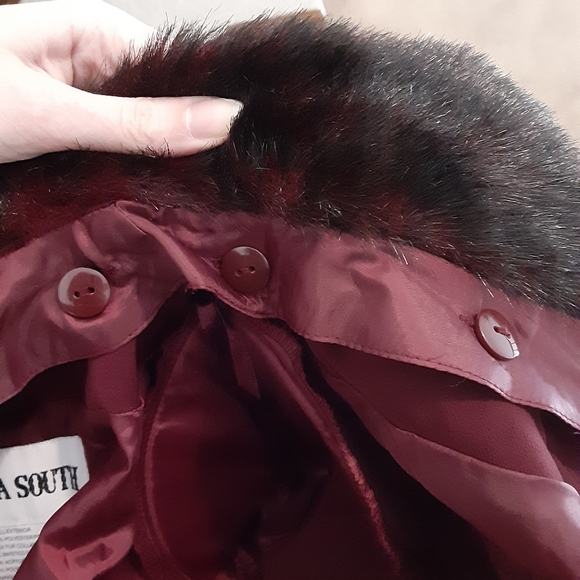 Lined Faux Fur and Decorative Buttons Wine Jacket (Plaza South) - Picture 10 of 13